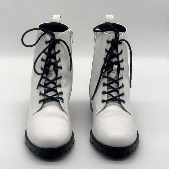 BP. Nordstrom Taylor-Lea White Leather Lace Up Combat Boots. - Picture 2 of 5